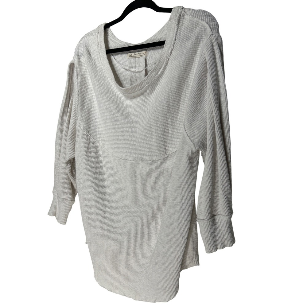 Free People We The Free Cream Rib Knit Thermal‎ Oversized Scoop Neck Top Size M